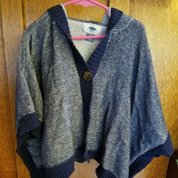 Old Navy Blue Hooded Knit Poncho 3T - Picture 1 of 6